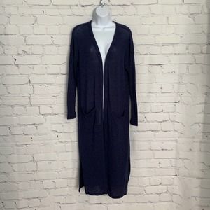 Aerie | Long Navy Blue Open Front Duster Sweater Sz Medium